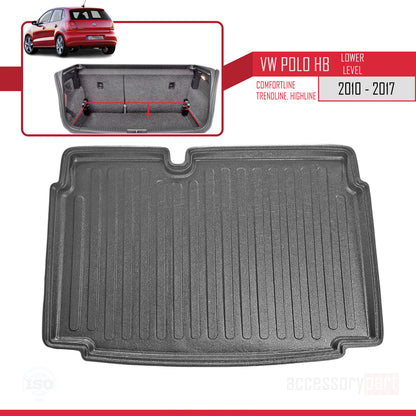 Compatible avec Volkswagen Polo 6 (Tline-Cline-Hline) 2010-2017 Flexible Tapis de Coffre Plancher de Chargement Inférieur Noir