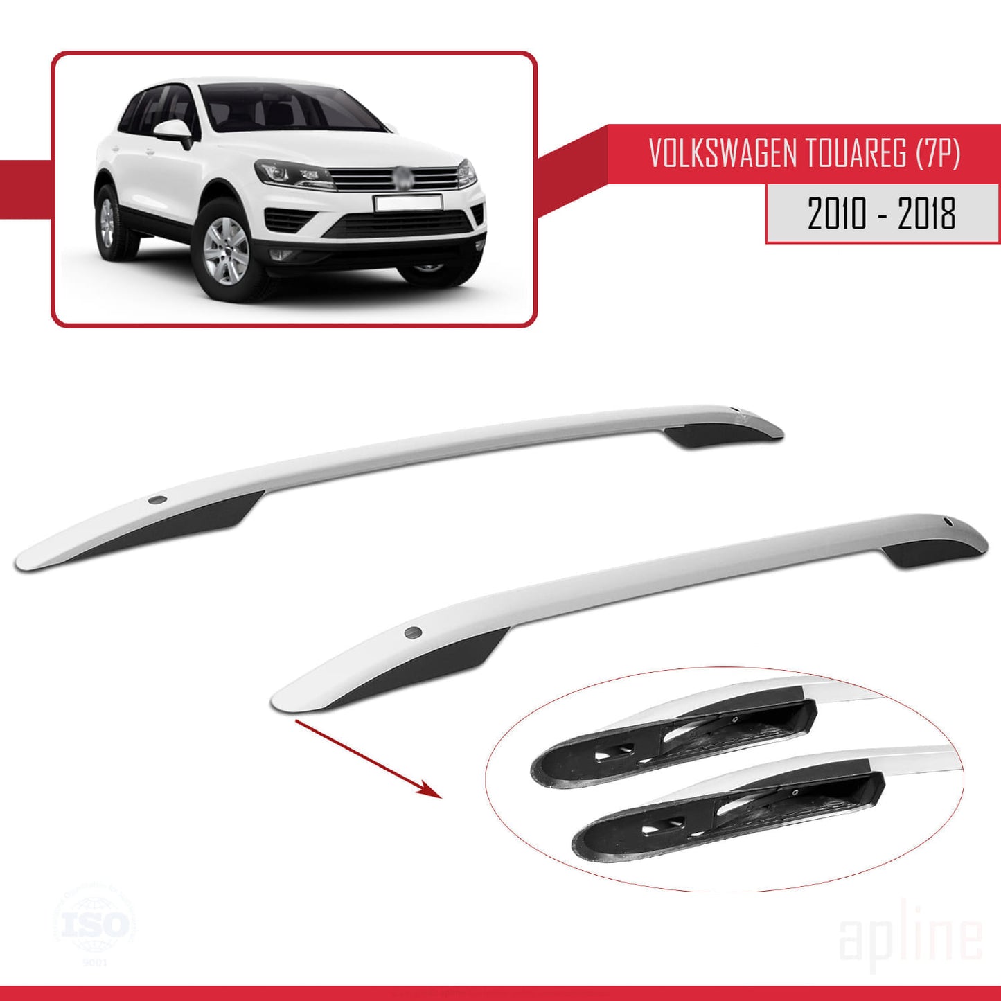 Compatible avec Volkswagen Touareg 2 (7P) 2010-2018 (Empattement Court L1/H1) Rails de Toit Porte-bagages sur le Toit (Modèle Adhésif) Gris