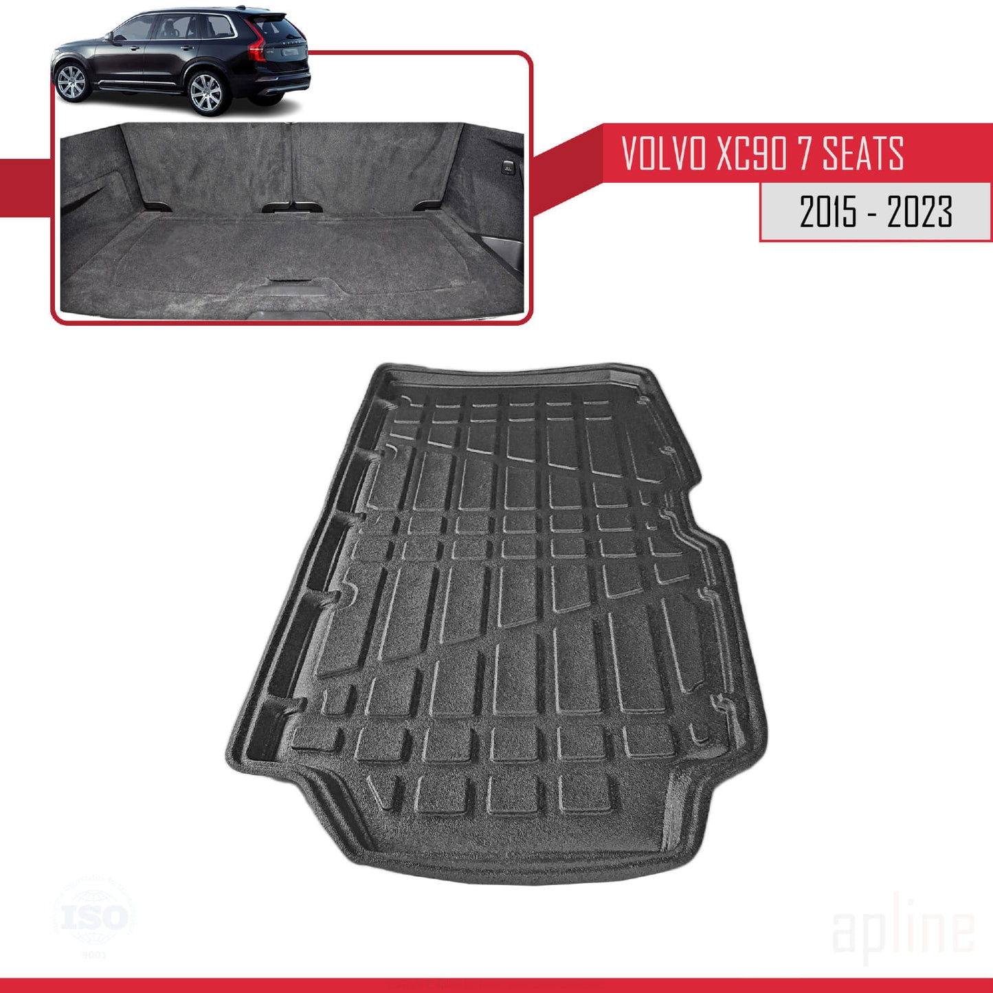 Tapis de Coffre pour Volvo XC90 (7 Siège) 2016-2023 Flexible NOIR