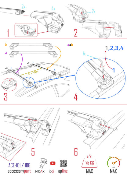 Compatibile con Audi S4 2004-2008 ACE-1 Barre portatutto per auto Portapacchi in alluminio grigio 2 barre