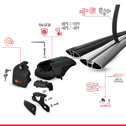 Compatible with Honda CR-V 4 2012-2016 ACE-2 Car Roof Rack Cross Bar Grey Aluminium 2 Bars