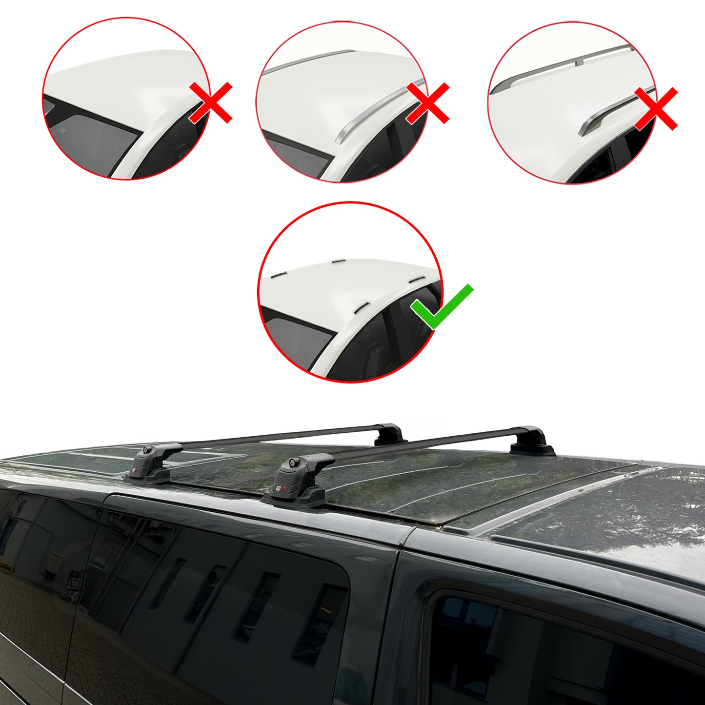 Compatible avec Volkswagen Caravelle (T5) 2003-2015 ACE-3 Barres de Toit Railing Porte-Bagages de Voiture Noir Aluminium 2 Barres
