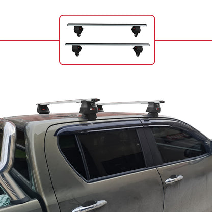 Compatible avec Toyota Hilux 8 (AN130) 2015-2025 ACE-4 Barres de Toit Railing Porte-Bagages de Voiture Gris Aluminium 2 Barres