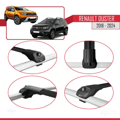 Compatible avec Renault Duster 2 (HM) 2018-2024 ACE-1 Barres de Toit Railing Porte-Bagages de Voiture Noir Aluminium 2 Barres