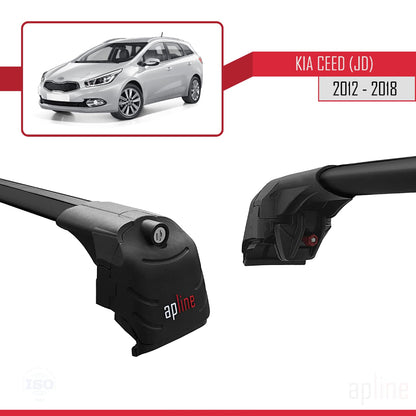 Compatible avec Kia Ceed 2 (JD) Break 2013-2018 ACE-2 Barres de Toit Railing Porte-Bagages de Voiture Noir Aluminium 2 Barres