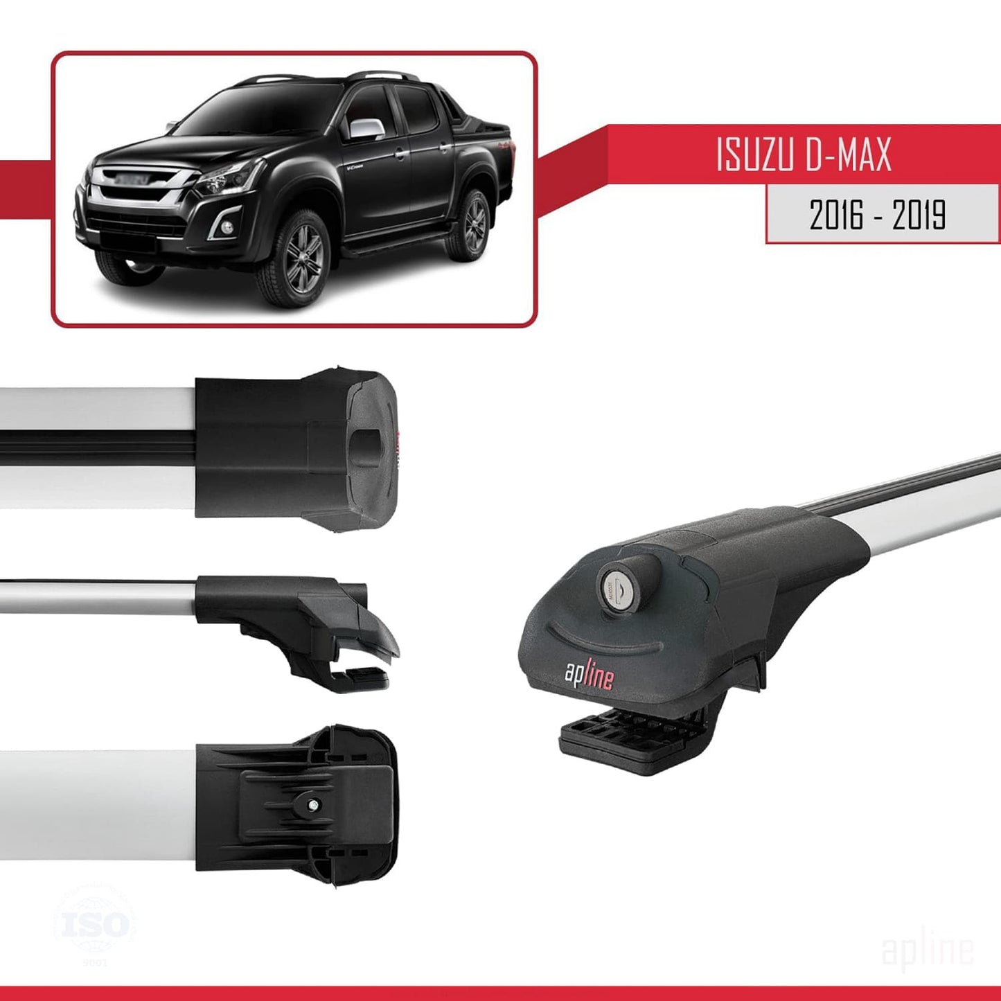 Compatible avec Isuzu D-Max 2 (RT85) Post-Facelift 2016-2019 ACE-1 Barres de Toit Railing Porte-Bagages de Voiture Gris Aluminium 3 Barres