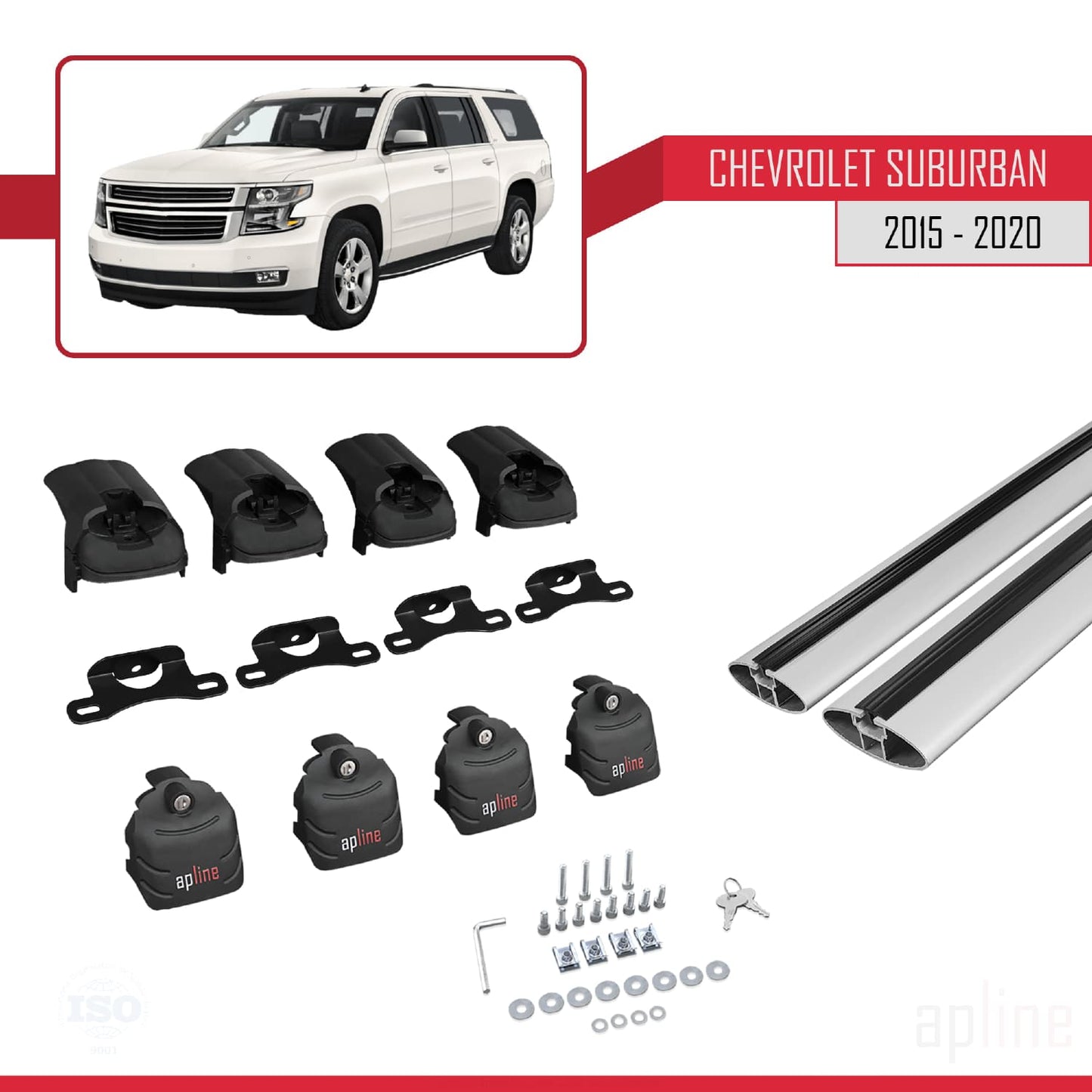 Compatible avec Chevrolet Suburban 2015-2020 ACE-2 Barres de Toit Railing Porte-Bagages de Voiture Gris Aluminium 2 Barres