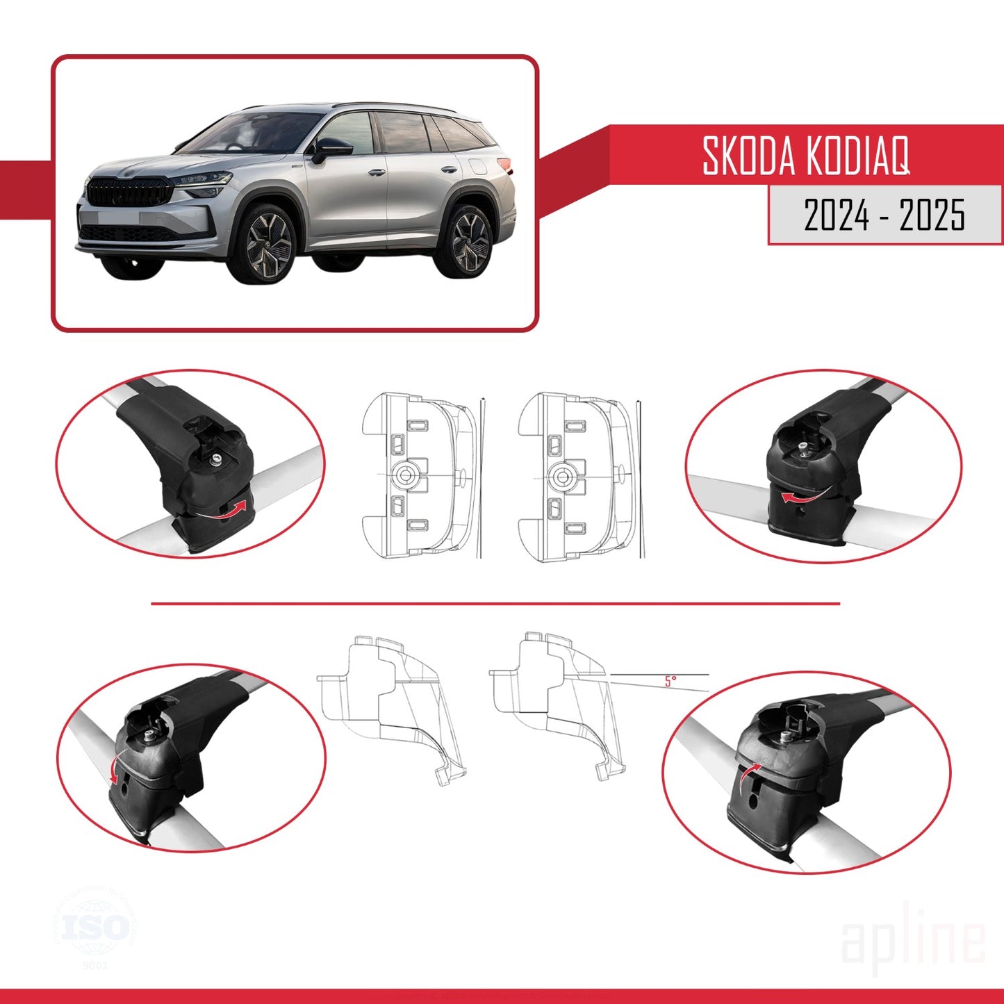 Compatible avec Skoda Kodiaq 2024-2025 ACE-2 Barres de Toit Railing Porte-Bagages de Voiture Gris Aluminium 2 Barres