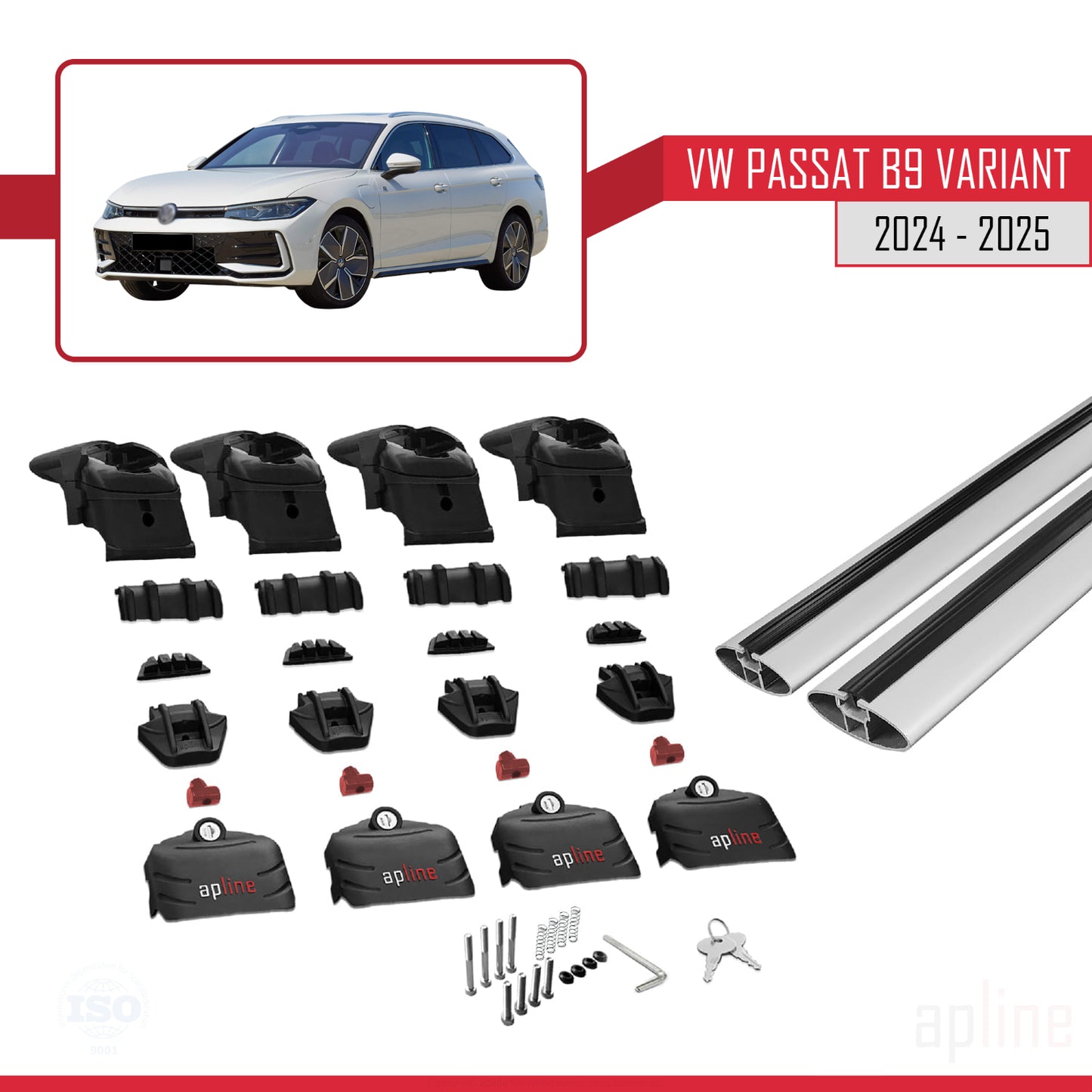 Compatible avec VW Passat B9 Variant 2024-2025 ACE-2 Barres de Toit Railing Porte-Bagages de Voiture Gris Aluminium 2 Barres