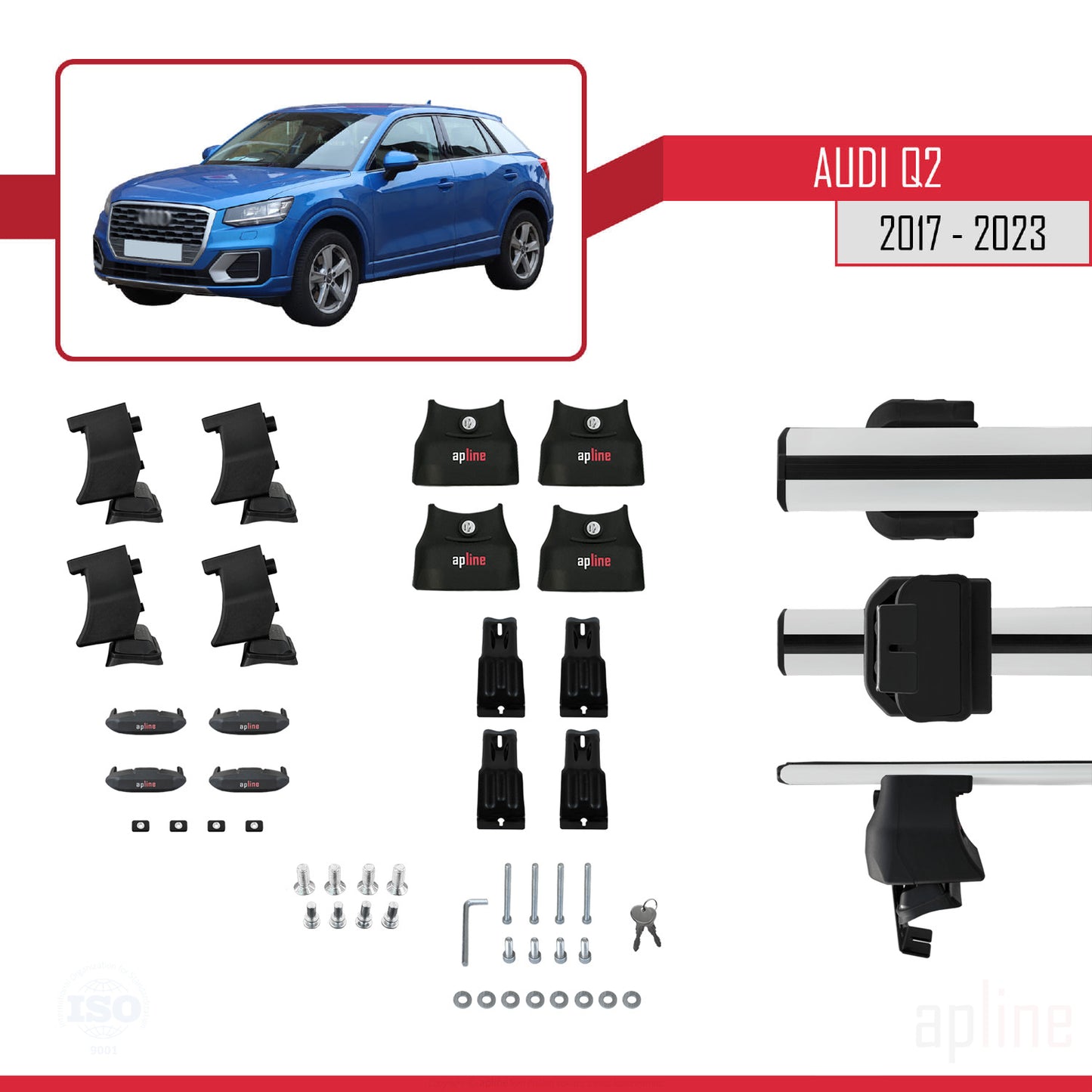 Compatible avec Q2 (GA) 2017-2025 ACE-4 Barres de Toit Railing Porte-Bagages de Voiture Gris Aluminium 2 Barres