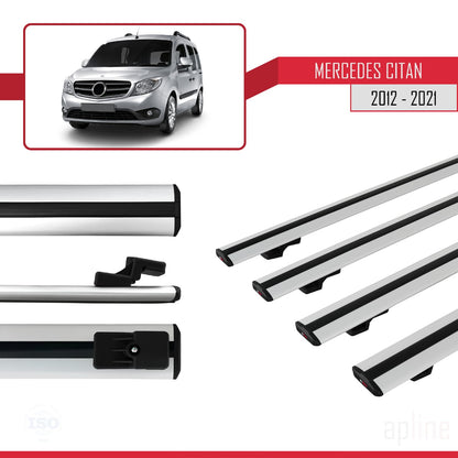 Compatible avec Mercedes Citan (W415) 2012-2021 BASIC Model Barres de Toit Railing Porte-Bagages de Voiture Gris Aluminium 4 Barres