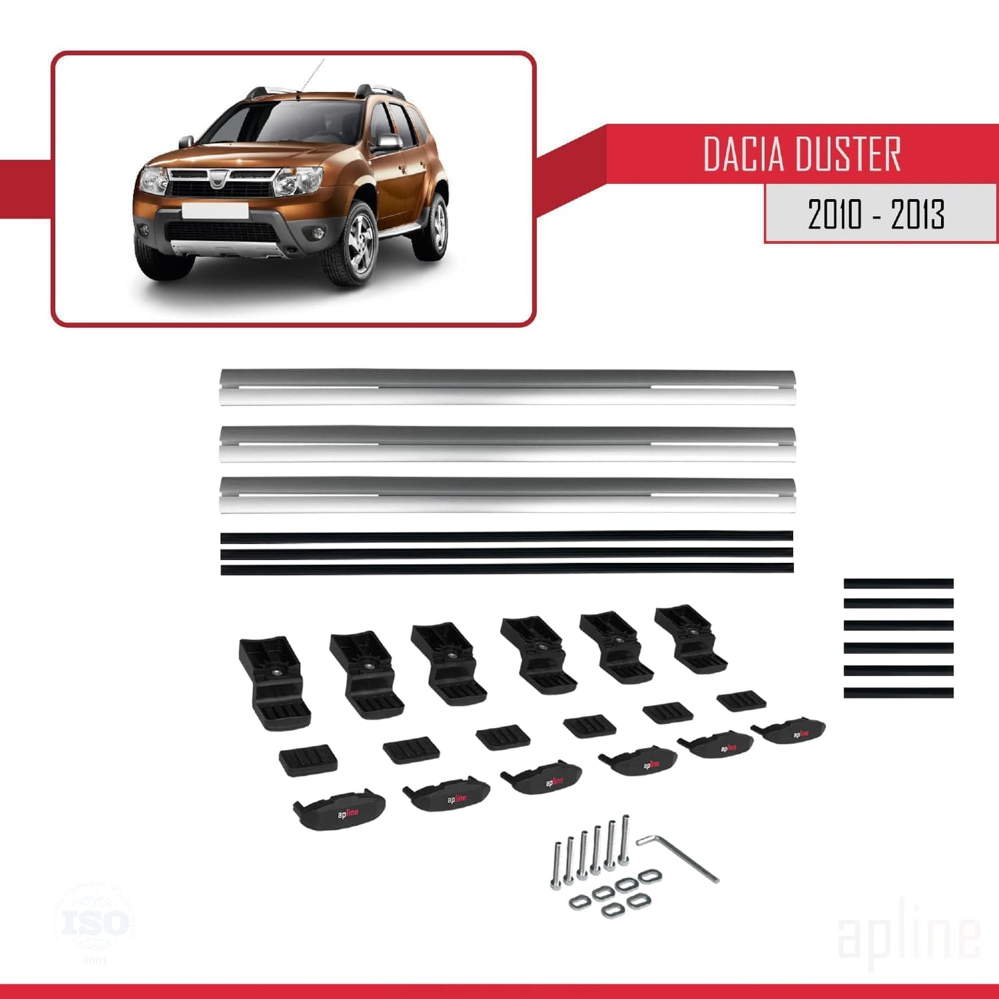 Compatible avec Dacia Duster (HS) Pre-Facelift 2010-2013 BASIC Model Barres de Toit Railing Porte-Bagages de Voiture Gris Aluminium 3 Barres