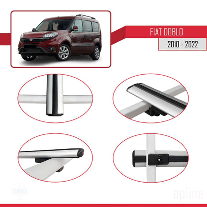 Kompatibel mit Fiat Doblo 2 2010-2022 Basismodell Dachgepäckträger, graues Aluminium, 3-Stangen