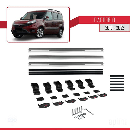 Kompatibel mit Fiat Doblo 2 2010-2022 Basismodell Dachgepäckträger, graues Aluminium, 3-Stangen