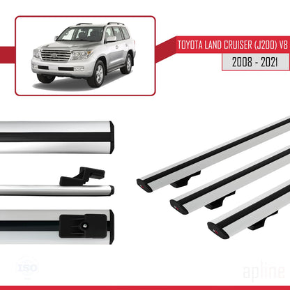 Compatible avec Toyota Land Cruiser V8 (J200) 2008-2021 BASIC Model Barres de Toit Railing Porte-Bagages de Voiture Gris Aluminium 3 Barres