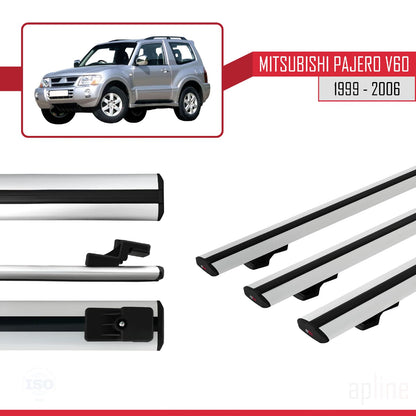Compatible avec Mitsubishi Pajero (V60) 3 Kapı 1999-2006 BASIC Model Barres de Toit Railing Porte-Bagages de Voiture Gris Aluminium 3 Barres