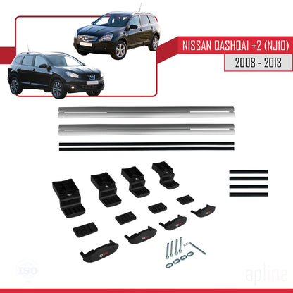 Compatible avec Nissan Qashqai +2 (NJ10) 2008-2013 BASIC Model Barres de Toit Railing Porte-Bagages de Voiture Gris Aluminium 2 Barres