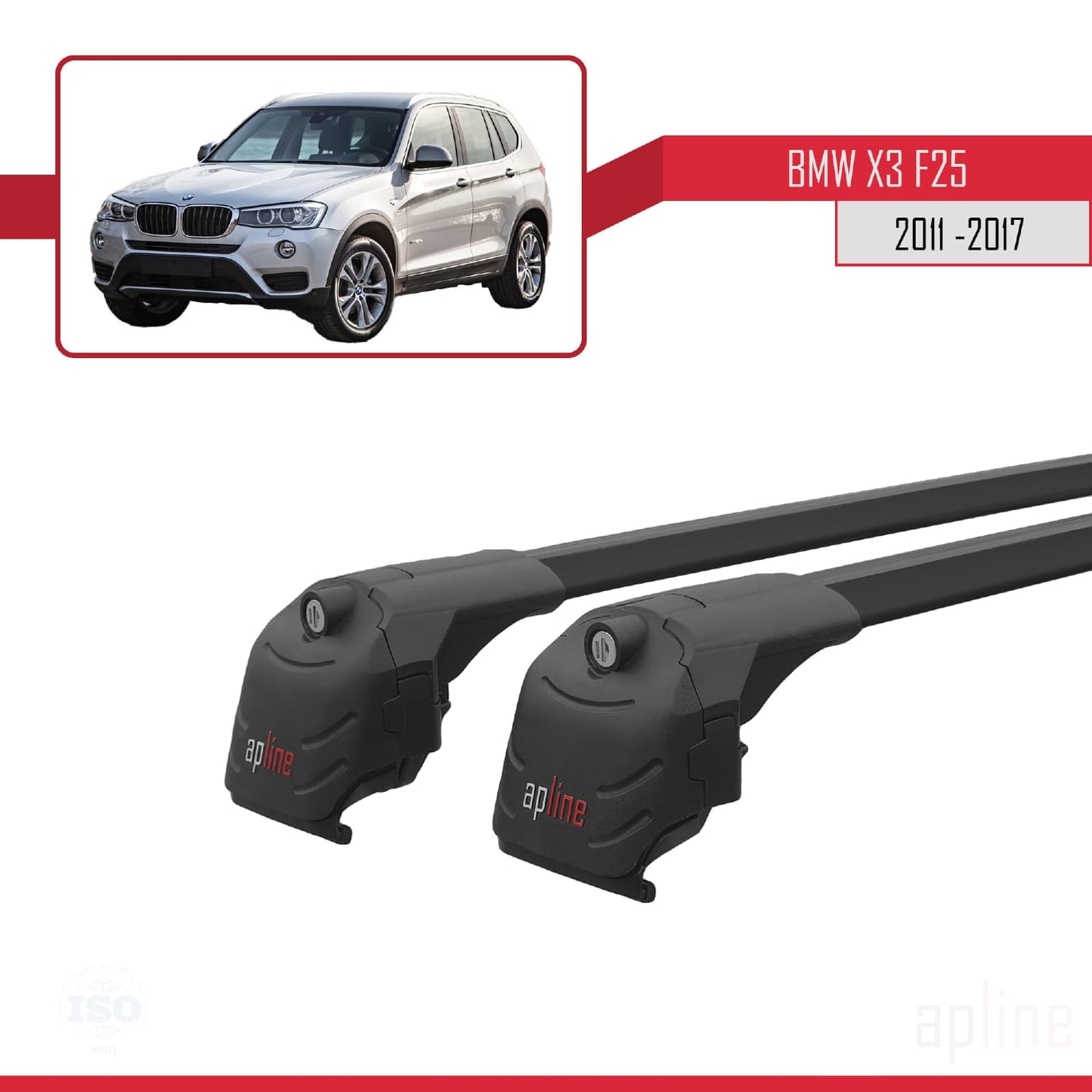Kompatibel mit BMW X3 (F25) 2011-2017 ACE-2 Dachgepäckträger, Gepäckträger, schwarzes Aluminium, 2 Stangen