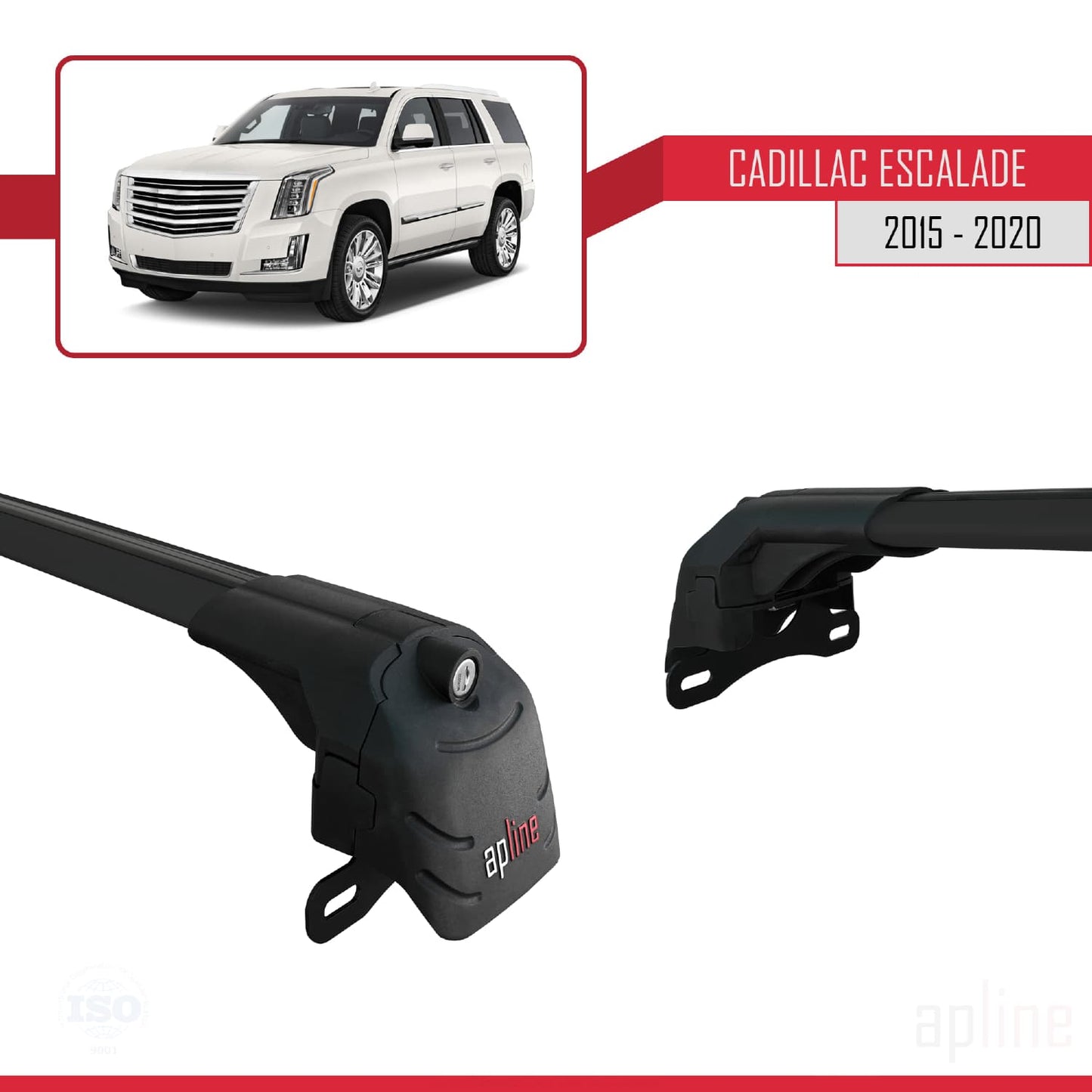 Compatible avec Cadillac Escalade 2015-2020 ACE-2 Barres de Toit Railing Porte-Bagages de Voiture Noir Aluminium 2 Barres