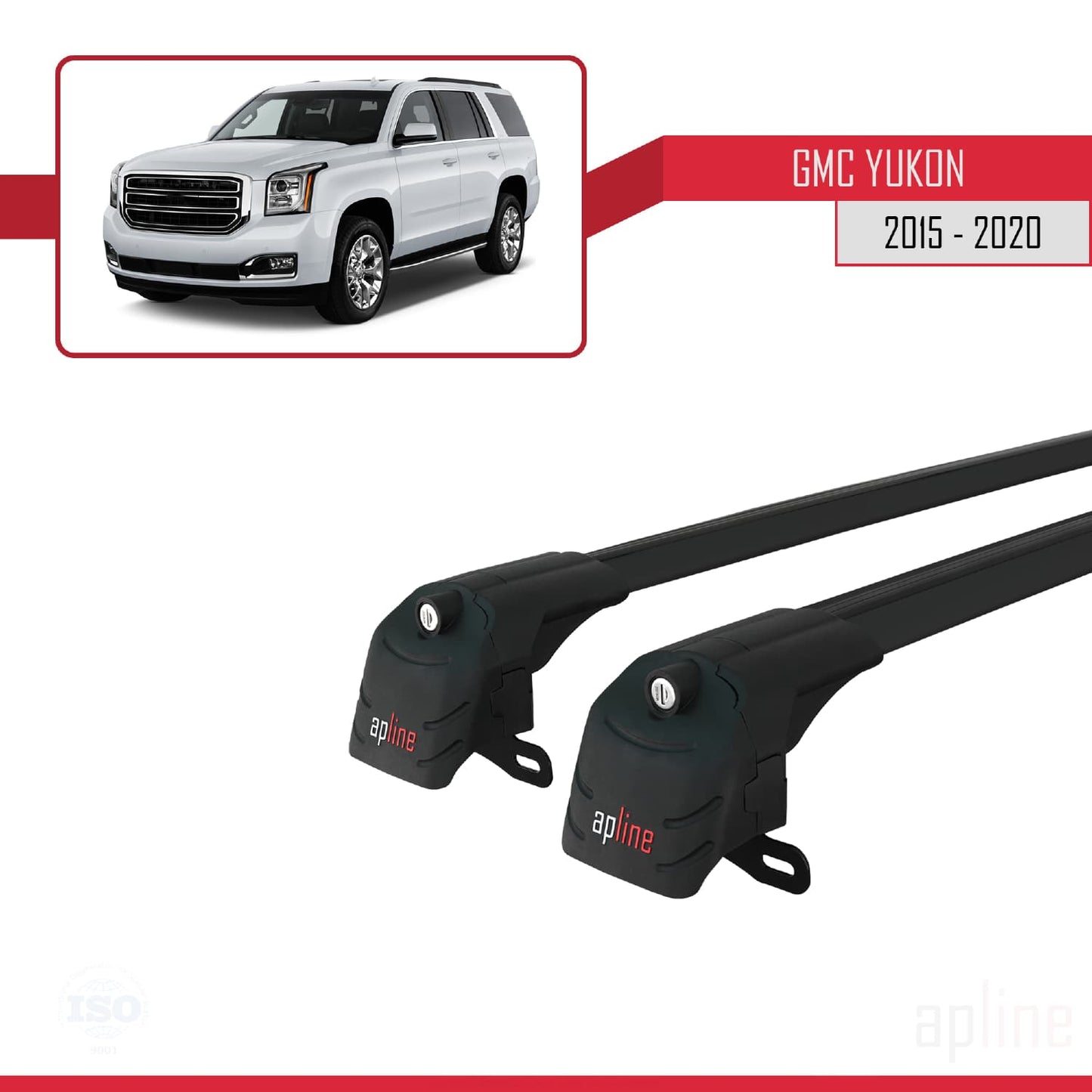 Compatible avec GMC Yukon 2015-2020 ACE-2 Barres de Toit Railing Porte-Bagages de Voiture Noir Aluminium 2 Barres