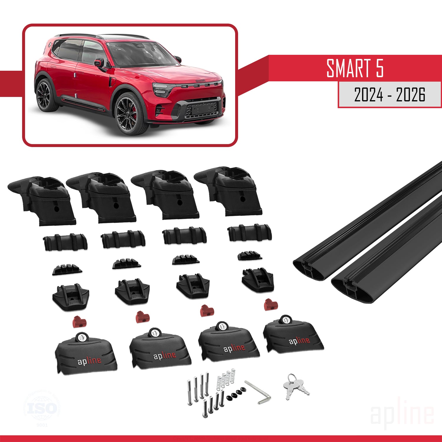 Compatible avec SMART #5 2024-2026 ACE-2 Barres de Toit Railing Porte-Bagages de Voiture Noir Aluminium 2 Barres