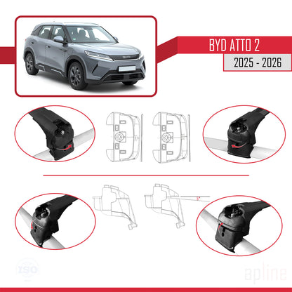 Compatible avec BYD Atto 2 2025-2026 ACE-2 Barres de Toit Railing Porte-Bagages de Voiture Noir Aluminium 2 Barres
