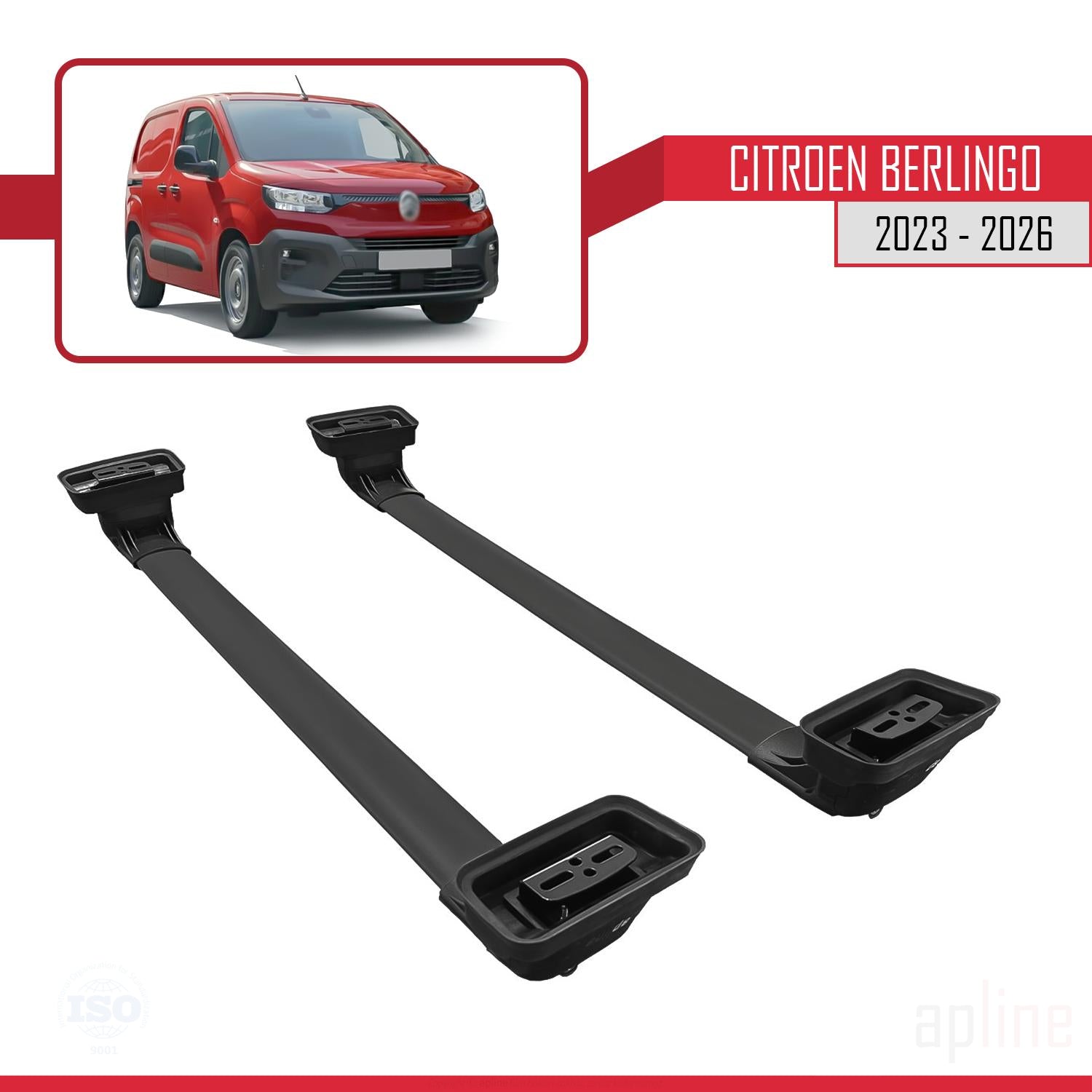 Compatible avec Citroen Berlingo 2023-2026 ACE-3 Barres de Toit Railing Porte-Bagages de Voiture Noir Aluminium 2 Barres