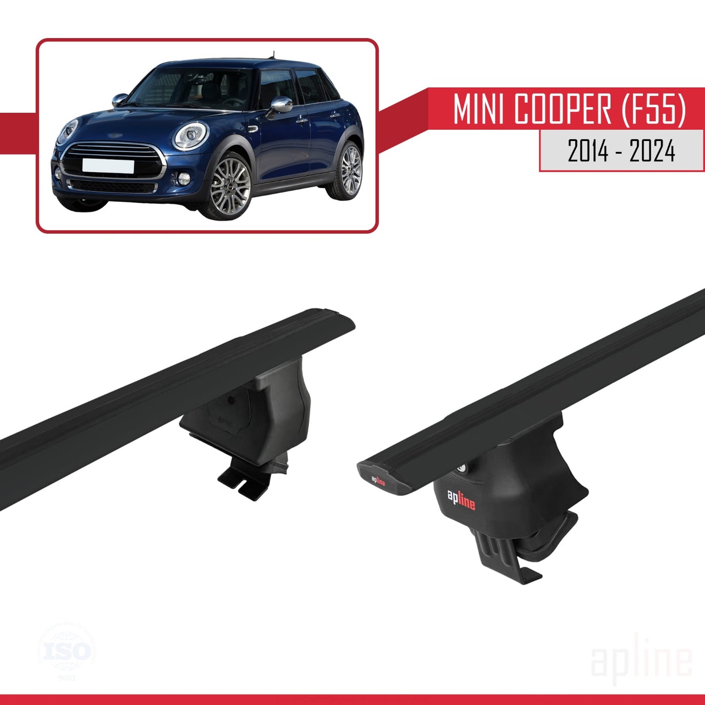 Compatible avec Mini Cooper (F55) 2014-2024 ACE-4 Barres de Toit Railing Porte-Bagages de Voiture Noir Aluminium 2 Barres