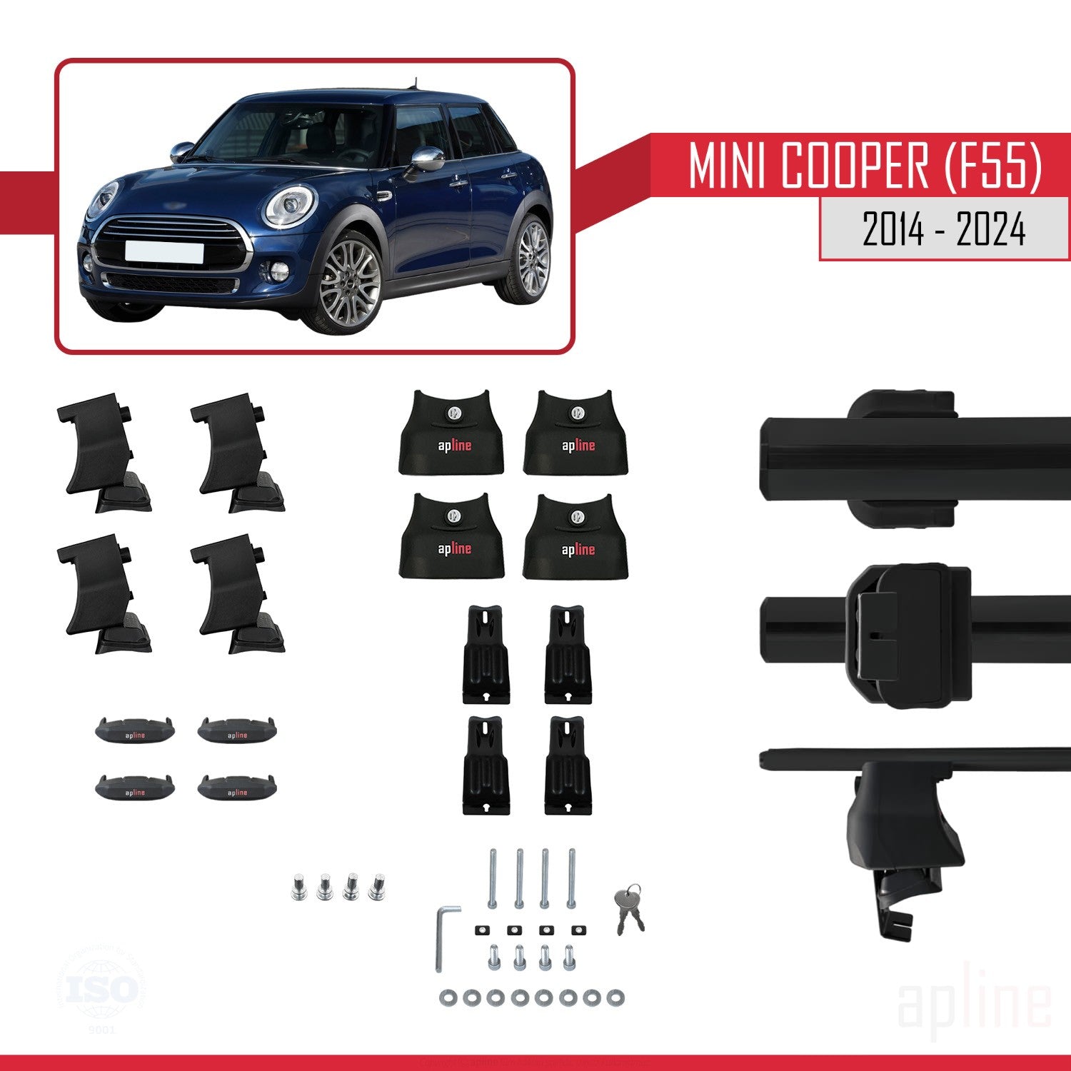 Compatible avec Mini Cooper (F55) 2014-2024 ACE-4 Barres de Toit Railing Porte-Bagages de Voiture Noir Aluminium 2 Barres