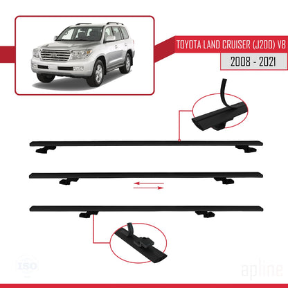 Compatible avec Toyota Land Cruiser V8 (J200) 2008-2021 BASIC Model Barres de Toit Railing Porte-Bagages de Voiture Noir Aluminium 3 Barres