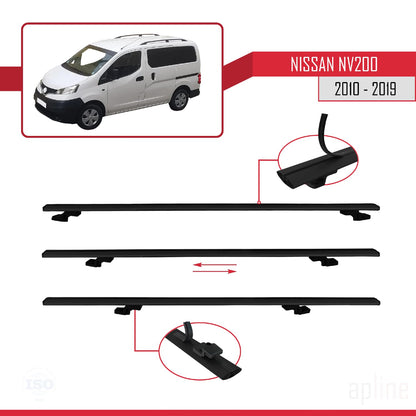 Compatible avec Nissan NV200 (M20) 2010-2019 Siyah BASIC Model Barres de Toit Railing Porte-Bagages de Voiture Noir Aluminium 4 Barres