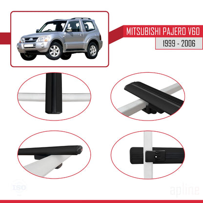 Compatible with Mitsubishi Pajero (V60) 3 Kapı 1999-2006 BASIC Model Car Roof Rack Cross Bar Black Aluminium 2 Bars