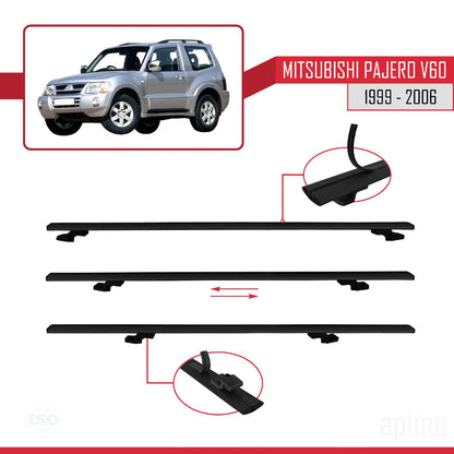 Compatible with Mitsubishi Pajero (V60) 3 Kapı 1999-2006 BASIC Model Car Roof Rack Cross Bar Black Aluminium 2 Bars