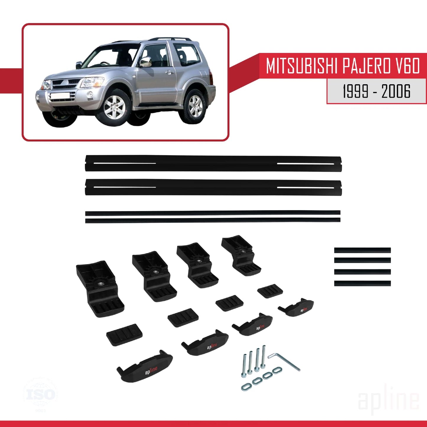 Compatible with Mitsubishi Pajero (V60) 3 Kapı 1999-2006 BASIC Model Car Roof Rack Cross Bar Black Aluminium 2 Bars