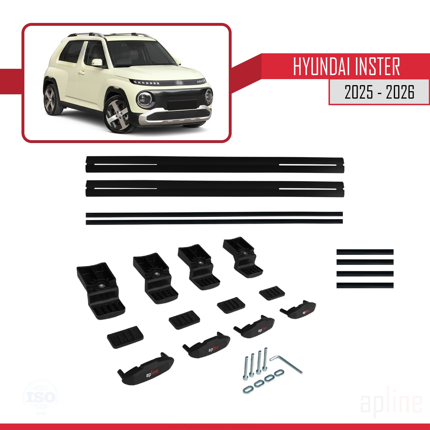 Compatible avec Hyundai Inster 2025-2026 BASIC Model Barres de Toit Railing Porte-Bagages de Voiture Noir Aluminium 2 Barres