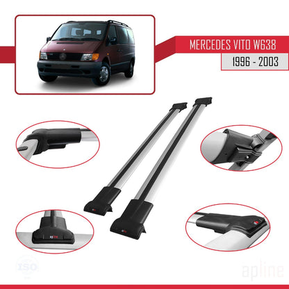 Compatible avec Mercedes Vito (W638) 1996-2003 FLY Model Barres de Toit Railing Porte-Bagages de Voiture Gris Aluminium 2 Barres