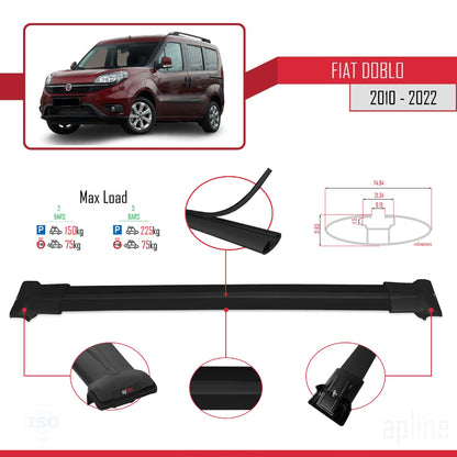 Compatible avec Fiat Doblo 2 2010-2022 FLY Model Barres de Toit Railing Porte-Bagages de Voiture Noir Aluminium 2 Barres