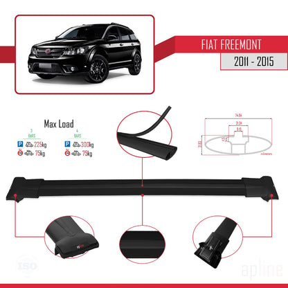 Compatible avec Fiat Freemont 2011-2015 FLY Model Barres de Toit Railing Porte-Bagages de Voiture Noir Aluminium 3 Barres