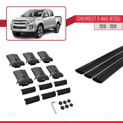 Kompatibel mit Chevrolet D-Max (RT85) 2016-2019 FLY Modell Dachgepäckträger, schwarzes Aluminium, 3-teilig
