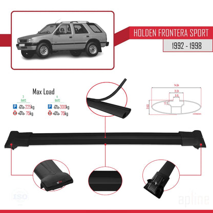 Compatible avec Holden Frontera Sport 1992-1998 FLY Model Barres de Toit Railing Porte-Bagages de Voiture Noir Aluminium 3 Barres