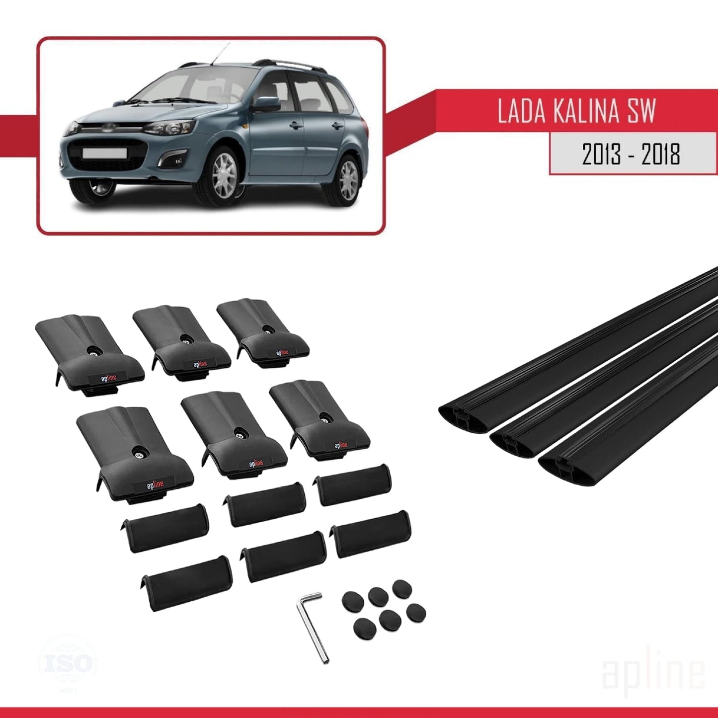 Compatible with Lada Kalina 2 SW 2013-2018 FLY Model Car Roof Rack Cross Bar Black Aluminium 3 Bars