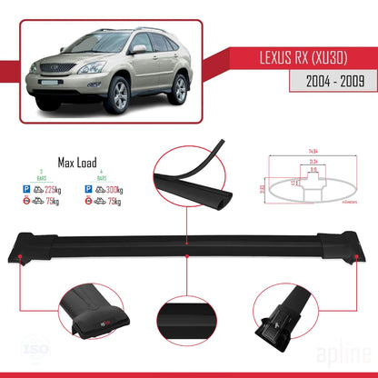 Compatible avec Lexus RX 2 (XU30) 2004-2009 FLY Model Barres de Toit Railing Porte-Bagages de Voiture Noir Aluminium 3 Barres