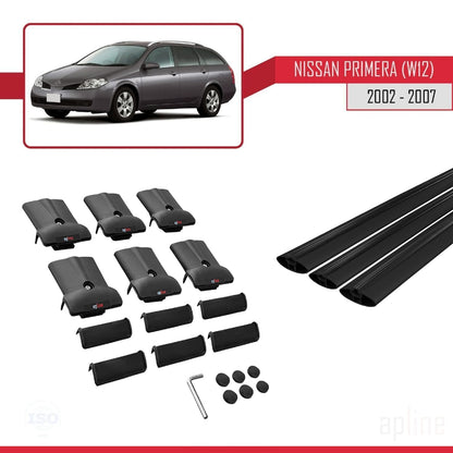 Compatible avec Nissan Primera 3 (W12) Traveller 2002-2007 FLY Model Barres de Toit Railing Porte-Bagages de Voiture Noir Aluminium 3 Barres