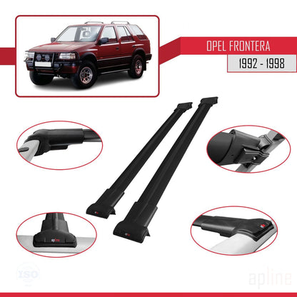 Compatible avec Opel Frontera 1992-1998 FLY Model Barres de Toit Railing Porte-Bagages de Voiture Noir Aluminium 2 Barres