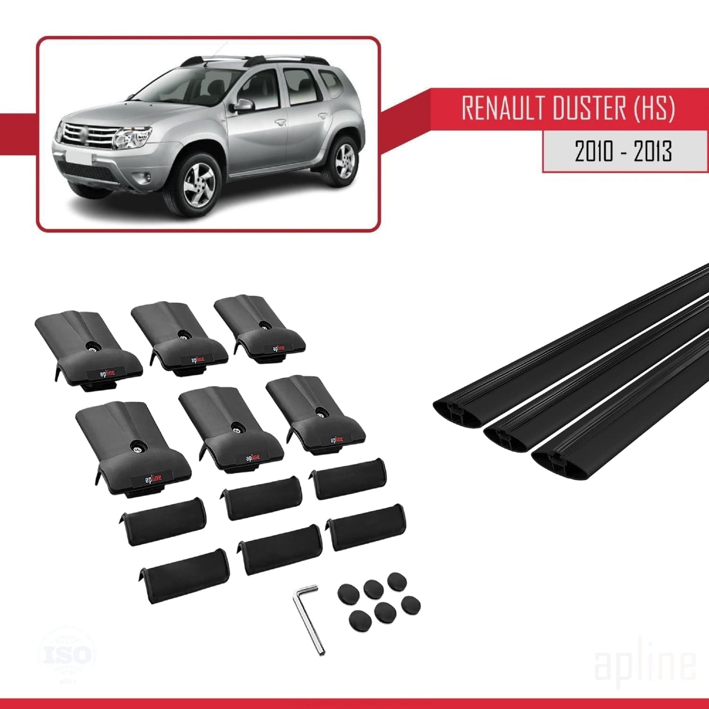 Compatible with Renault Duster (HS) Pre-Facelift 2010-2013 FLY Model Car Roof Rack Cross Bar Black Aluminium 3 Bars