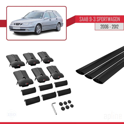 Compatible avec Saab 9-3 II Break 2006-2012 FLY Model Barres de Toit Railing Porte-Bagages de Voiture Noir Aluminium 3 Barres
