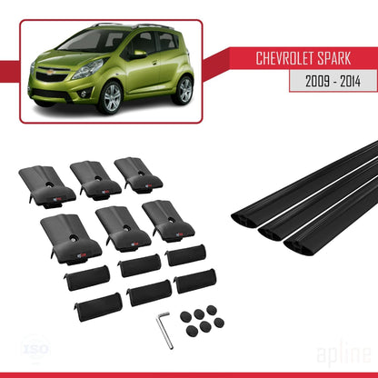 Kompatibel mit Chevrolet Spark (M300) 2009-2014 FLY Modell Dachgepäckträger, schwarzes Aluminium, 3 Stangen
