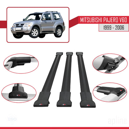 Compatible with Mitsubishi Pajero (V60) 3 Kapı 1999-2006 FLY Model Car Roof Rack Cross Bar Black Aluminium 3 Bars