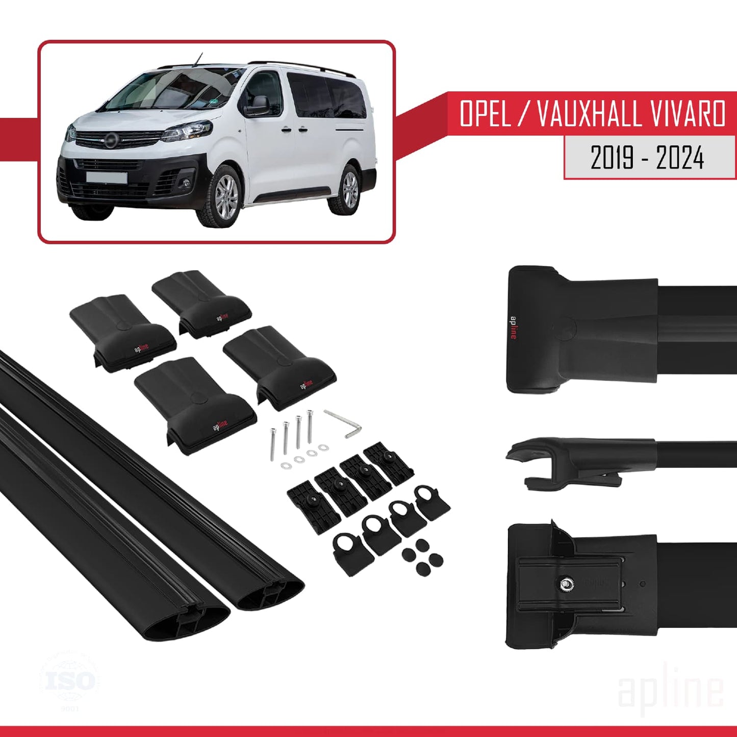 Compatible avec Opel Vivaro C 2019-2025 FLY Model Barres de Toit Railing Porte-Bagages de Voiture Noir Aluminium 2 Barres