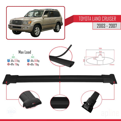 Compatible avec Toyota Land Cruiser (J100) 2003-2007 FLY Model Barres de Toit Railing Porte-Bagages de Voiture Noir Aluminium 3 Barres